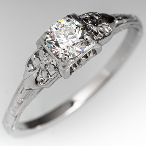 Transitional Cut Diamond 1940's Engagement Ring .53ct H/SI1 GIA