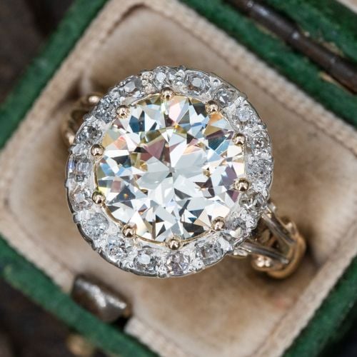 3 Carat Transitional Cut Diamond Antique Halo Ring 3.27ct N/VS1