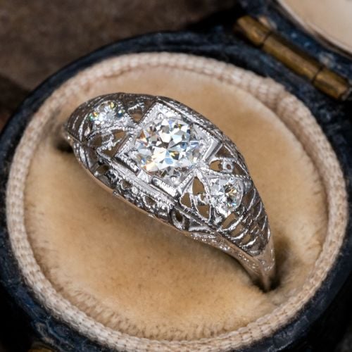 Transitional Cut Diamond Vintage Filigree Engagement Ring .31ct I/VS1