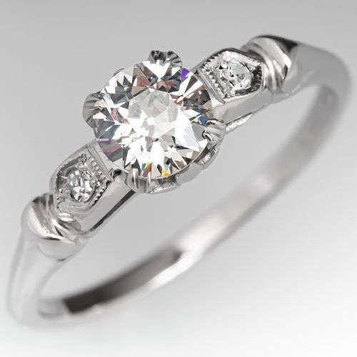 1/2 Carat Old Euro Diamond 1940's Engagement Ring .59ct H/SI2