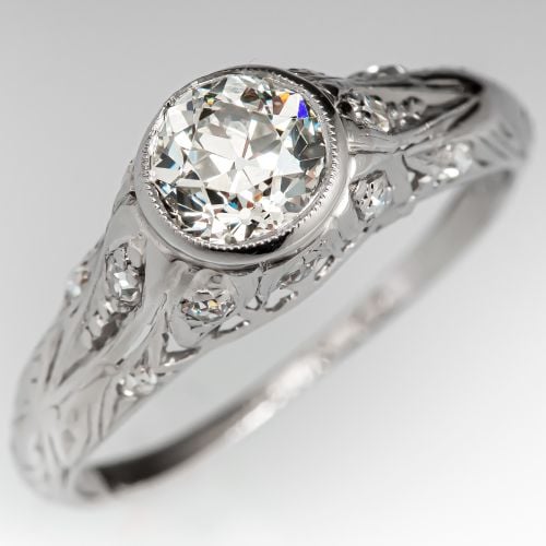 1920's Antique Bezel Set Diamond Engagement Ring .62ct K/VS1