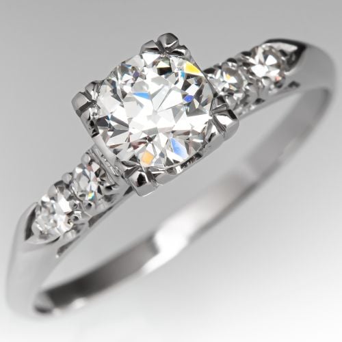 Vintage Old Euro Diamond Fishtail Engagement Ring .54ct G/SI1 GIA