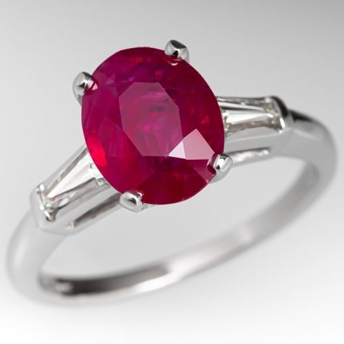 2 Carat Ruby Engagement Ring w/ Baguette Diamonds in Platinum