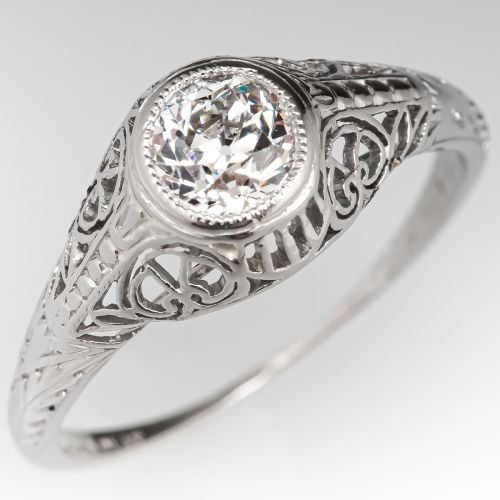 Art Deco Filigree Diamond Engagement Ring 0.62ct F-SI1 GIA