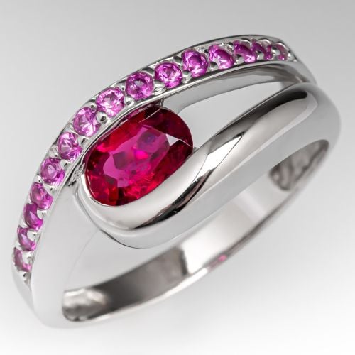 Rubellite Tourmaline & Pink Sapphire Ring 14K White Gold