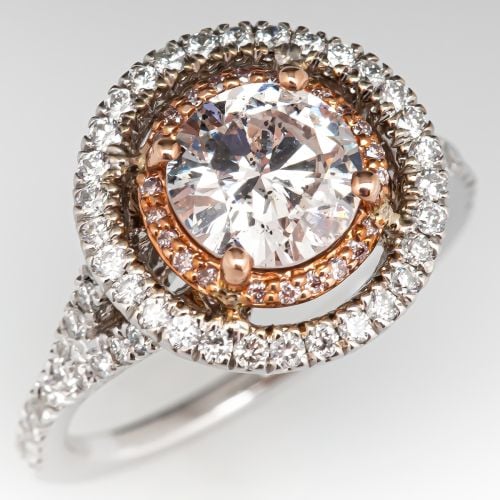 1 Carat Faint Pink Diamond Ring w/ Diamond Halo I1 GIA