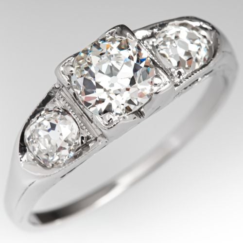 Vintage Old Euro Cut Diamond Engagement Ring Platinum .60ct G/SI1