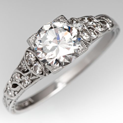 Vintage Round Diamond Engagement Ring in Platinum 0.90ct D/SI1 GIA