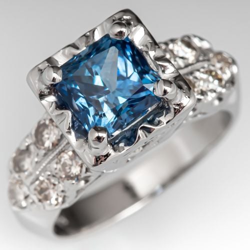 Square Cut Montana Sapphire Engagement Ring Platinum 1.83ct