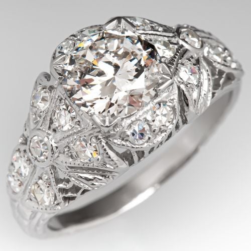 1 Carat Vintage Round Cut Diamond Engagement Ring 1.05ct H/I1 GIA