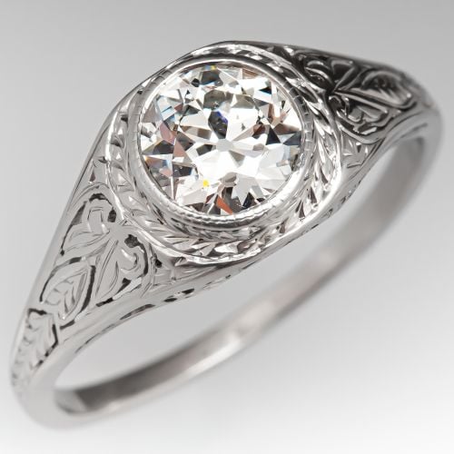 Art Deco Transitional Cut Diamond Filigree Engagement Ring 0.92 H / SI1 GIA