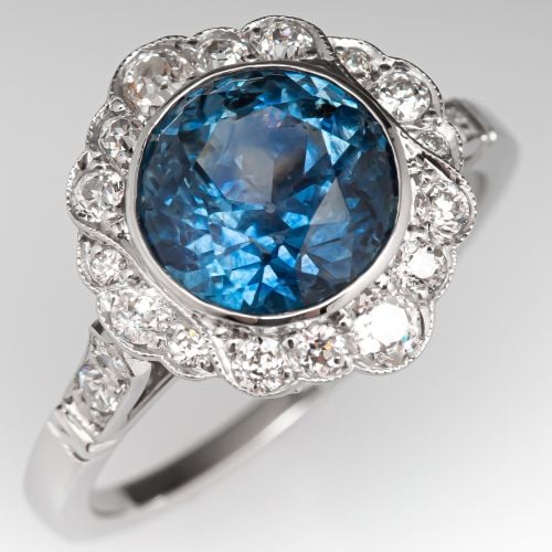 2.8 Carat Round Cut Montana Sapphire Ring in Platinum w/ Diamonds