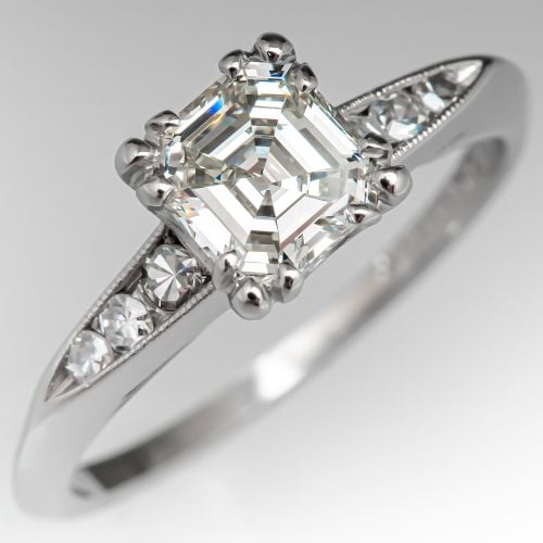 Vintage Platinum Emerald Cut Diamond Engagement Ring 0.93ct J/SI1 GIA
