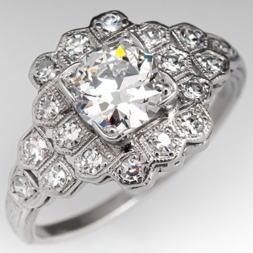 Platinum Art Deco Transitional Cut Diamond Ring 0.81ct E/SI2 GIA