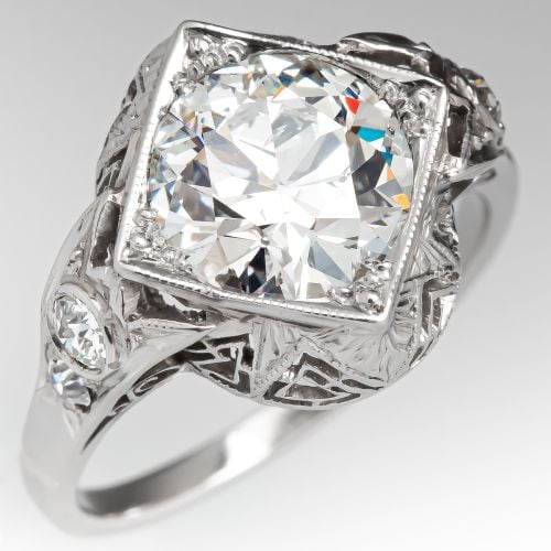 2 Carat Transitional Cut Diamond Art Deco Engagement Ring 2.00ct H/SI2 GIA