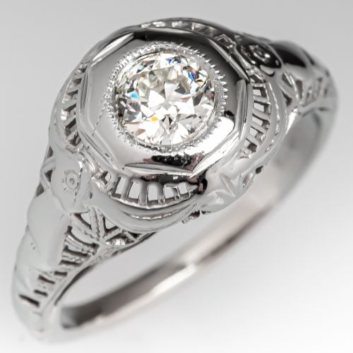 Art Deco Transitional Cut Diamond Engagement Ring 0.28ct J/VVS2 GIA