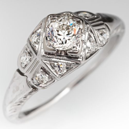 Art Deco Old Euro Cut Diamond Engagement Ring .32ct J/SI1