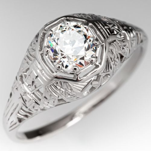 Art Deco Transitional Cut Diamond Engagement Ring 0.71ct G/SI1 GIA