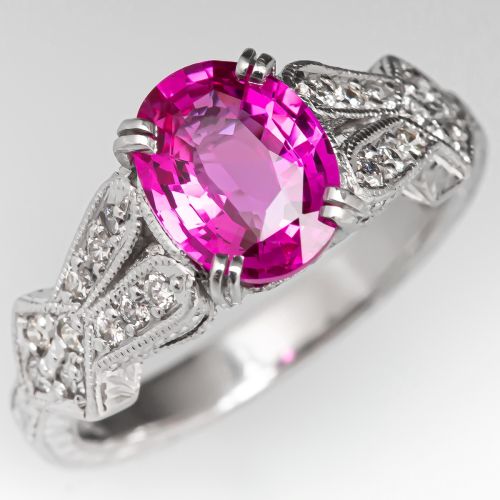 1.5 Carat Oval Cut Pink Sapphire Engagement Ring in Platinum