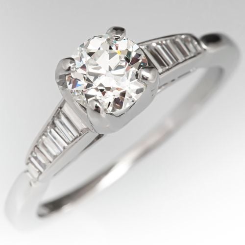 1/2 Carat Old Euro Cut Diamond Engagement Ring in Platinum
