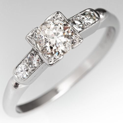 Platinum Art Deco Old Euro Cut Diamond Engagement Ring .62ct L/SI2
