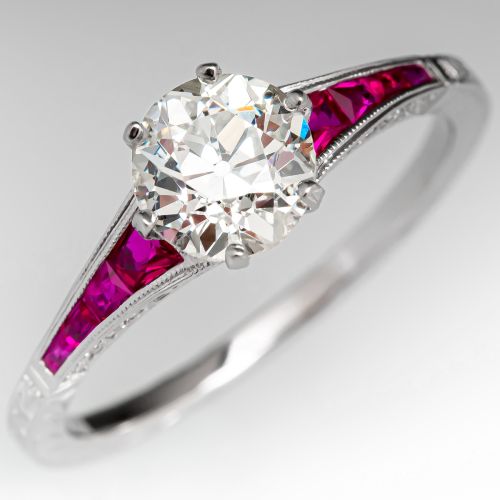 1 Carat Old Euro Cut Diamond Engagement Ring 1.00 K/SI1 GIA