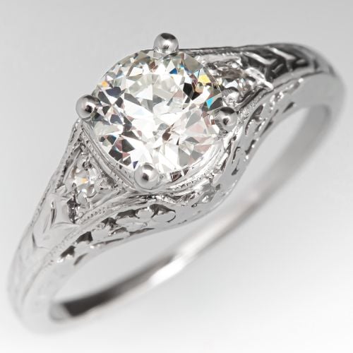 Art Deco Transitional Cut Diamond Engagement Ring 0.84ct J/SI2