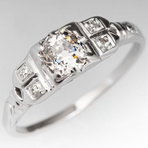 Vintage Old Mine Cut Diamond Engagement Ring .54ct F/SI2