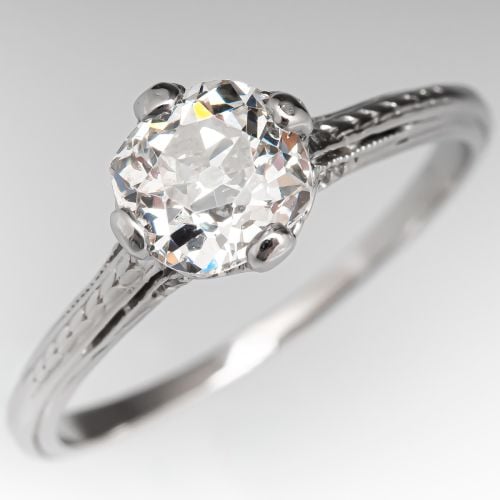 Art Deco Old Mine Cut Diamond Engagement Ring .92ct G/SI2 GIA