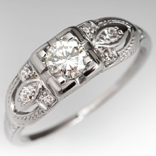 1940s Platinum Round Brilliant Cut Diamond Engagement Ring .30ct K/VVS2