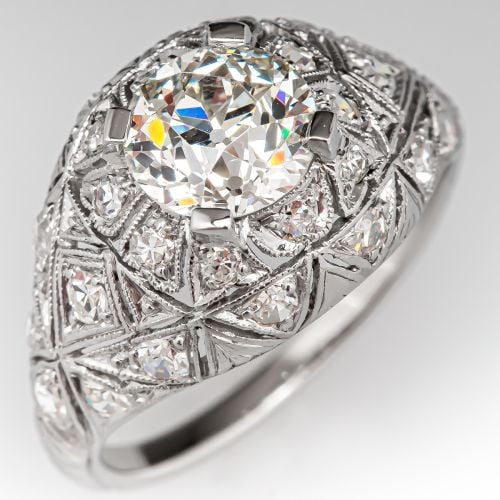 Art Deco Engagement Ring Old European Cut Diamond 1.28ct H/VS2