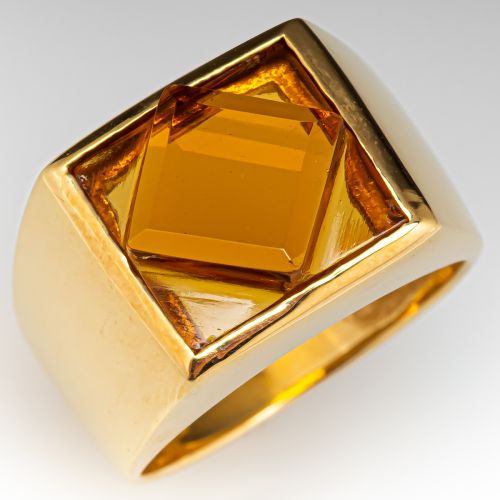 Custom Cut Citrine Ring 18K Yellow Gold
