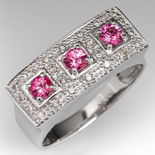 Pink Spinel Ring w/ Diamond Accents 14K White Gold