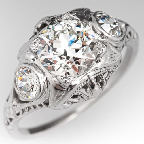 1920's Art Deco Old Euro Diamond Engagement Ring 1.27ct J/SI1 GIA