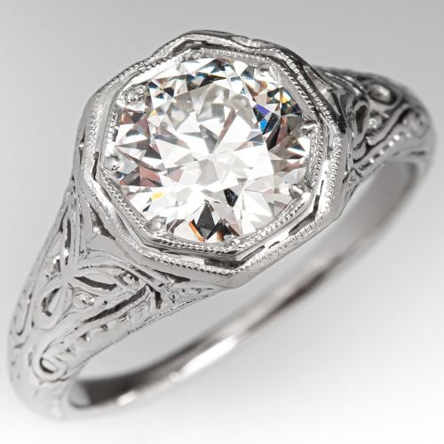 Antique Filigree Engagement Ring Transitional Cut Diamond 1.23ct H/VS1 GIA