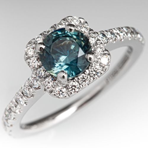 No Heat Teal Sapphire Engagement Ring Gabriel & Co Diamond Halo Mount