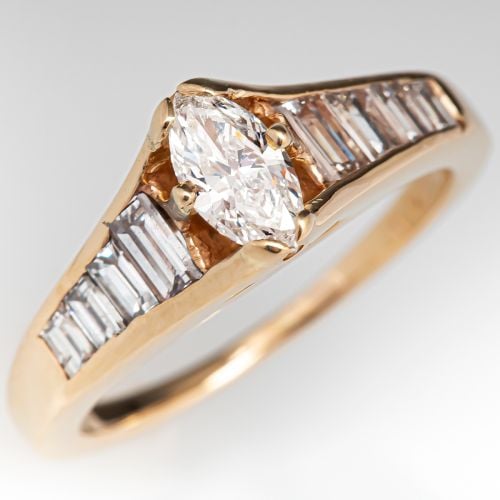 1980's Marquise Diamond Engagement Ring 14K Yellow Gold .42ct G/I1