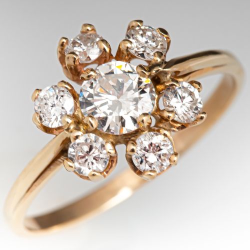 Vintage Diamond Flower Ring 14K Yellow Gold