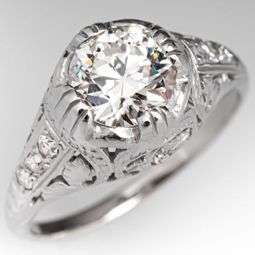 1920's Floral Filigree Antique Diamond Engagement Ring 1.26ct J/SI1 GIA