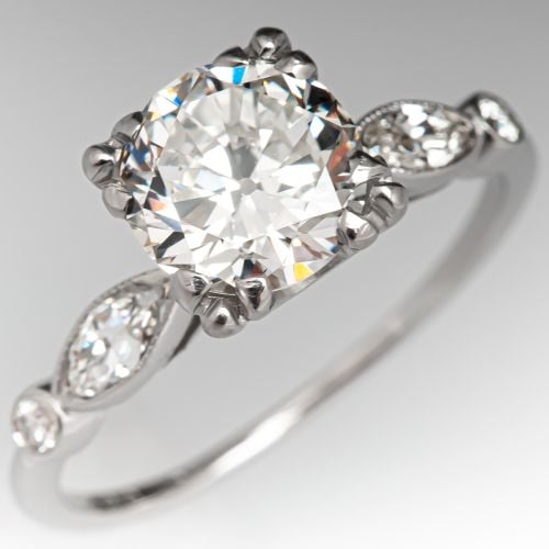 Remarkable 1930's Antique Diamond Engagement Ring Platinum 1.52ct I/SI1 GIA