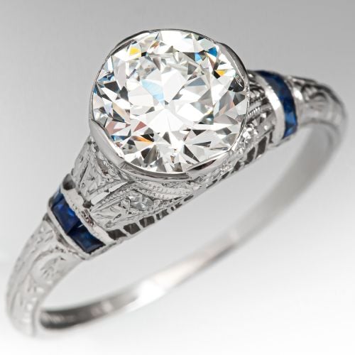 1920's Art Deco Engagement Ring Transitional Cut Diamond 1.33ct J/SI2 GIA