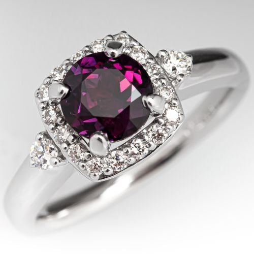 No Heat Red Purple Sapphire & Diamond Engagement Ring 14K White Gold