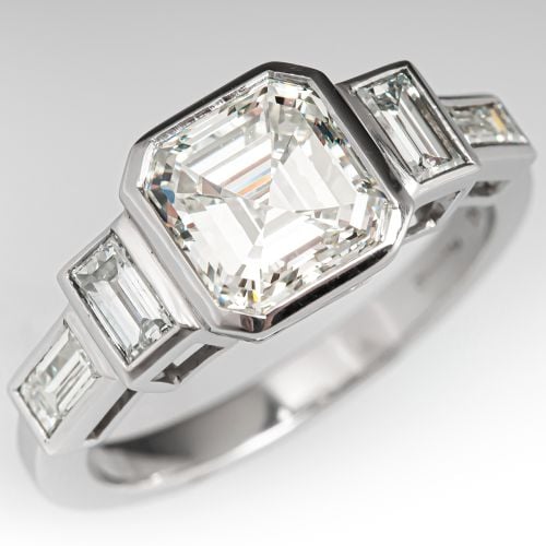 Square Emerald Cut Diamond Bezel Ring Platinum 2.06ct I/SI1 GIA