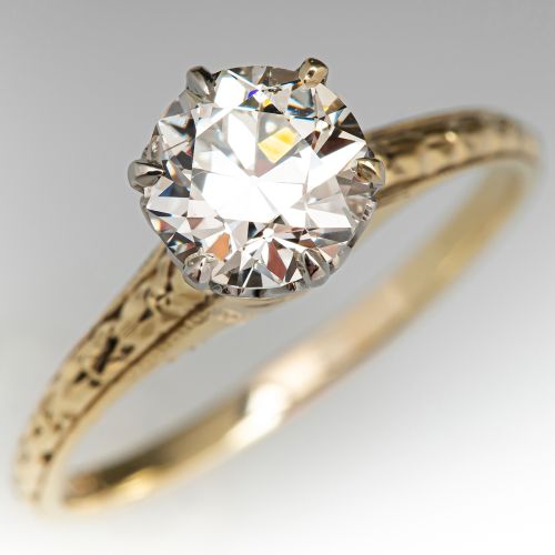 1 Carat Vintage Engagement Ring Old Euro Diamond 1.01ct I/SI2