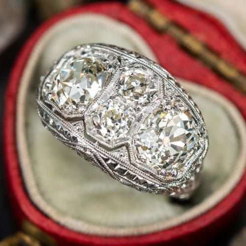 Antique Toi Et Moi Old Mine Cut Diamond Ring Platinum Filigree