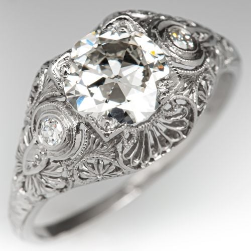 Low Profile Antique Diamond Engagement Ring Platinum 1.10ct H/VS2 GIA