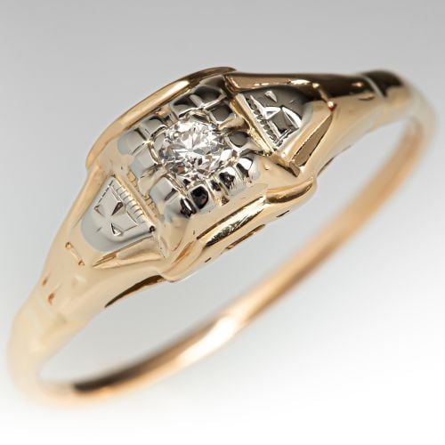 Vintage 1940s Elegant Diamond Engagement Ring 14K Yellow Gold