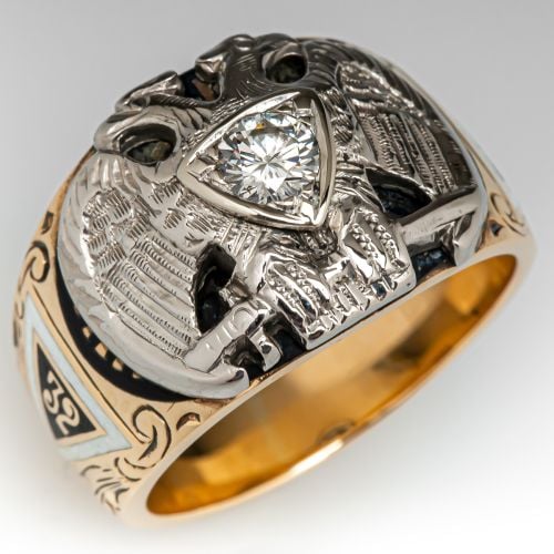 Men's 32nd Degree Masonic Diamond Ring Two Tone Gold