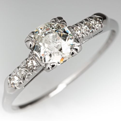 Vintage Old Mine Cut Diamond Engagement Ring .70ct J/I1 GIA