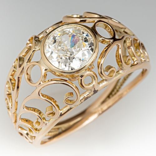 Vintage Diamond Filigree Bezel Engagement Ring .73ct J/I2 GIA